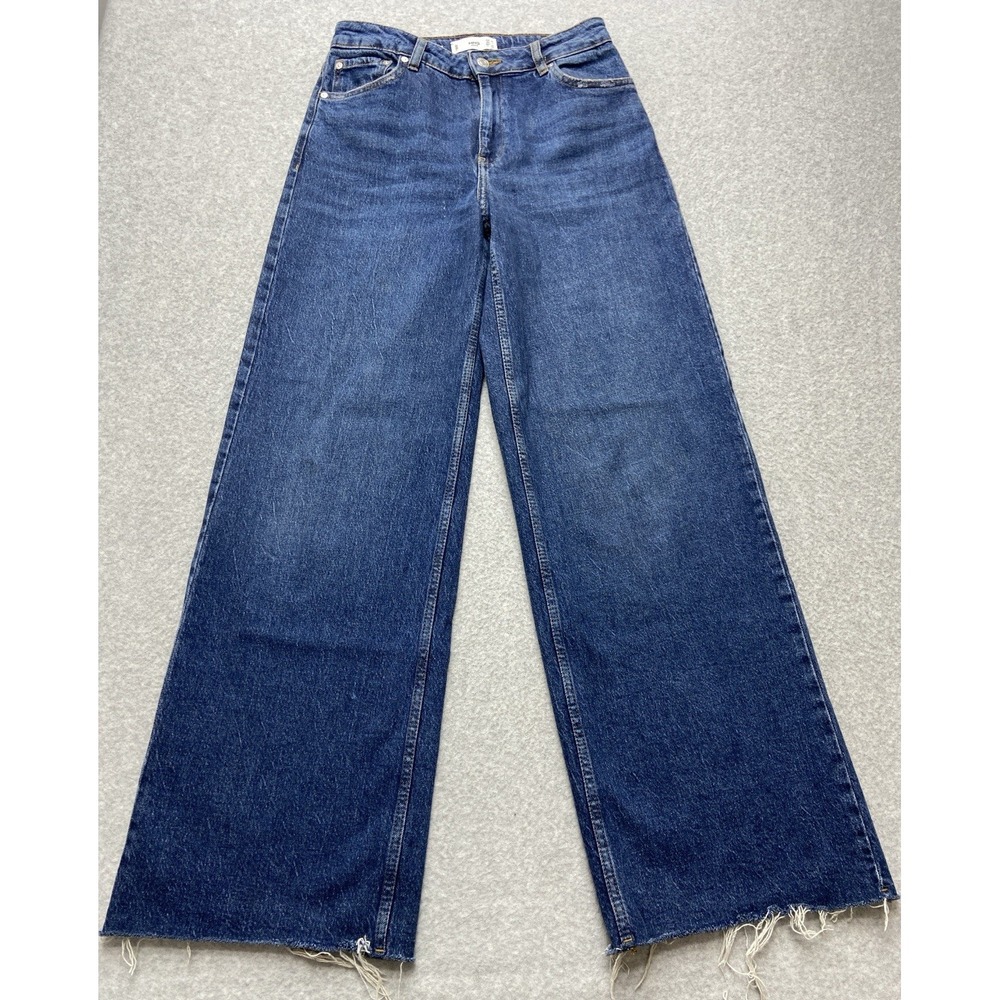 MNG Jeans Womens Size 6 Blue Medium Wash‎ High Rise Wide Leg Camilla Row Hem